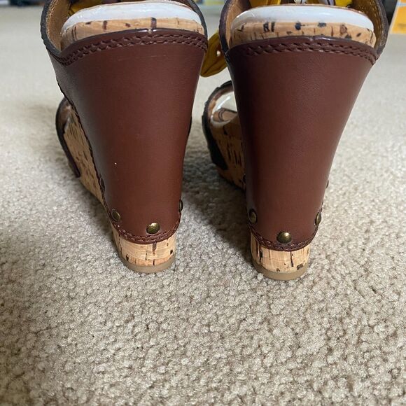 MISS SIXTY NORA Women's Brown Yellow Wedge Heel Sandal's Size 8 (EU 38) Y2K - Picture 5 of 12